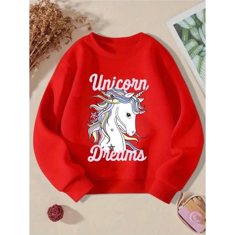 Crewneck Sweatshirt for Girls Featuring a Dreamy Pastel Unicorn And Rainbow Design, Suitable for Machine Washing. Ideal for Spring And Autumn