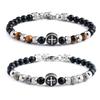 Herren 6mm Tigerauge Perlenarmband mit Edelstahl-Kreuz