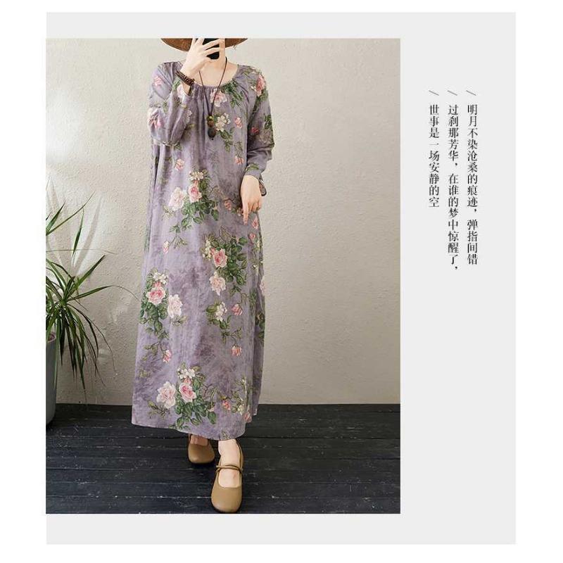 2025 Round Neck Minimalist Long Sleeve Extra Long Dress Resort Style