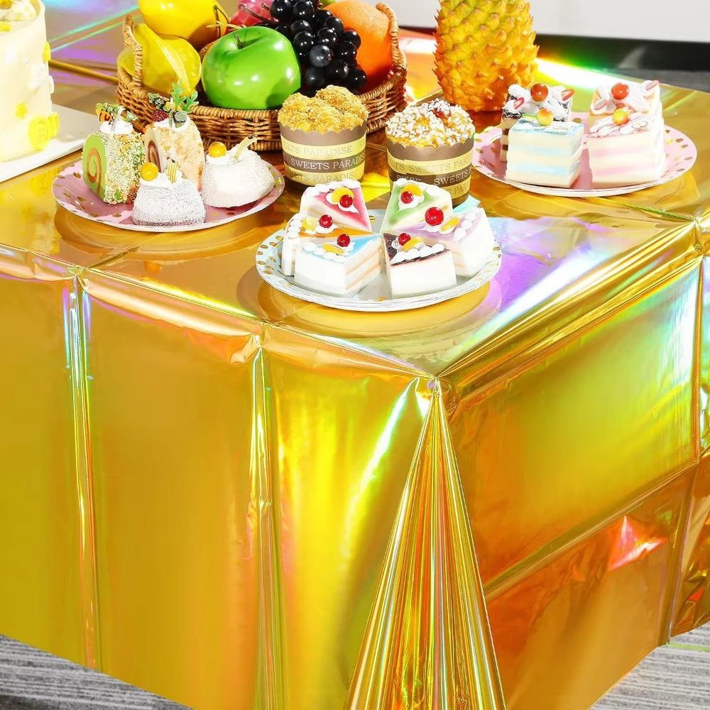 Foil Metallic Rectangle Table Cover Shiny Disposable Table Cloth  For Birthday Wedding