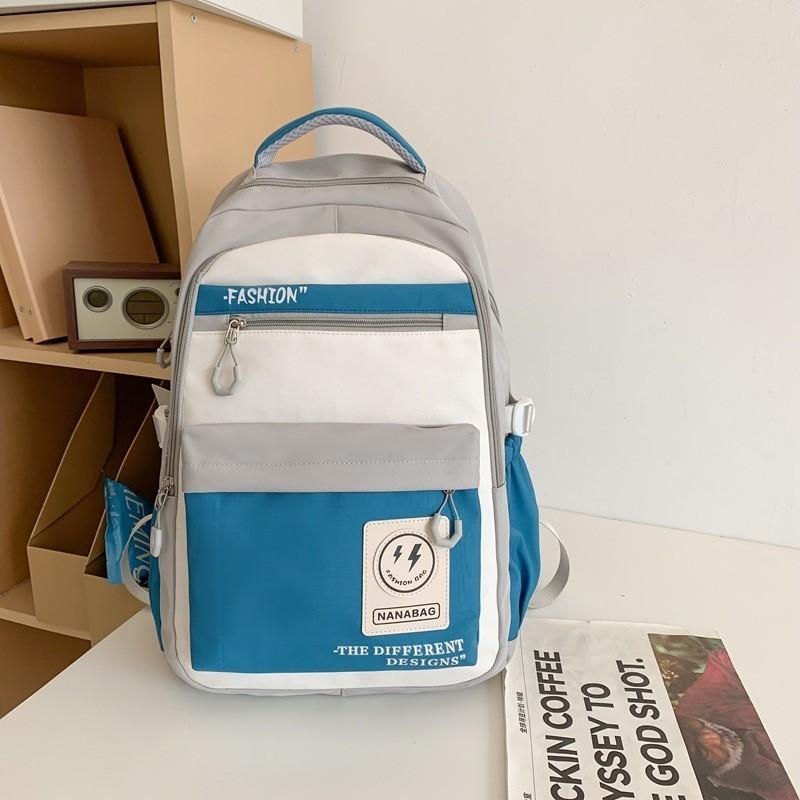 Retro Workwear Style Large Capacity Backpack Women Korean Version High School Students Color-blocking Trendy Shoulder Bag Men Travel Backpack