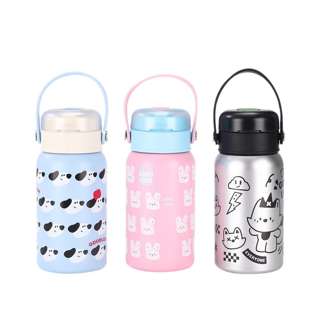 Cute 3D Printed Silicone Handle Water Cup Stainless Steel Vacuum Vacuum Cup Outdoor Portable Double Drink Cup