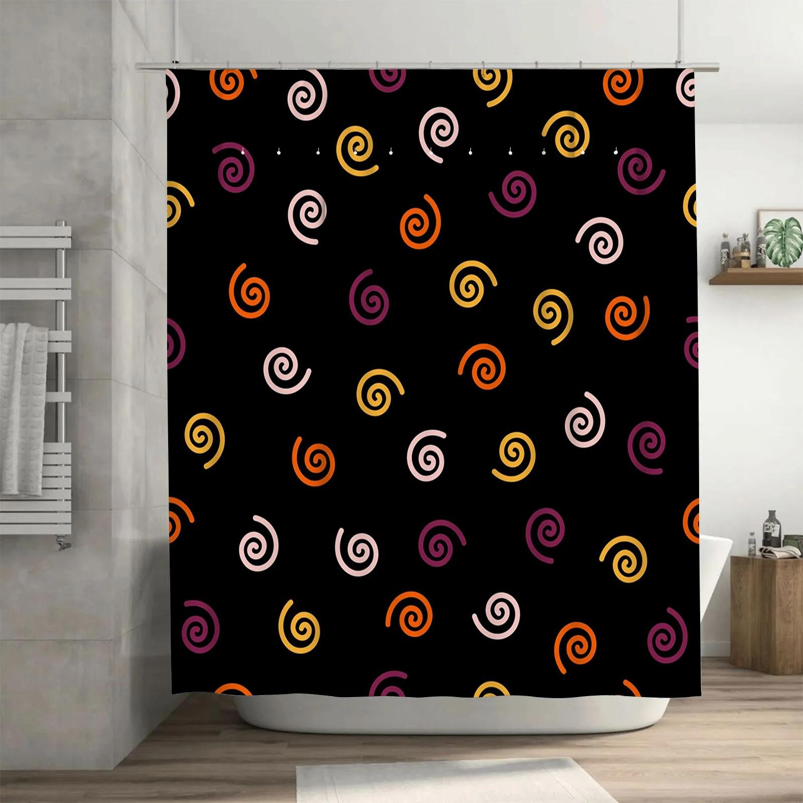 

Spooky Halloween Bathroom DecorBlack Shower Curtain with Purple Orange Spiral Pattern for October Festive Atmosphere Bathtub Cur W90xH180cm