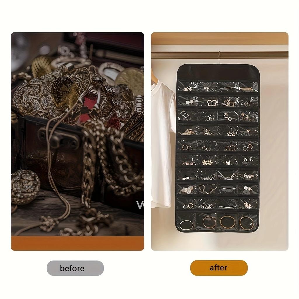 1/2/3 Stück - 80-Taschen Hänge-Schmuckorganizer, Mehrzweck Ohrring Armband Halskette Ring Aufbewahrungshalter, Hängende Montage