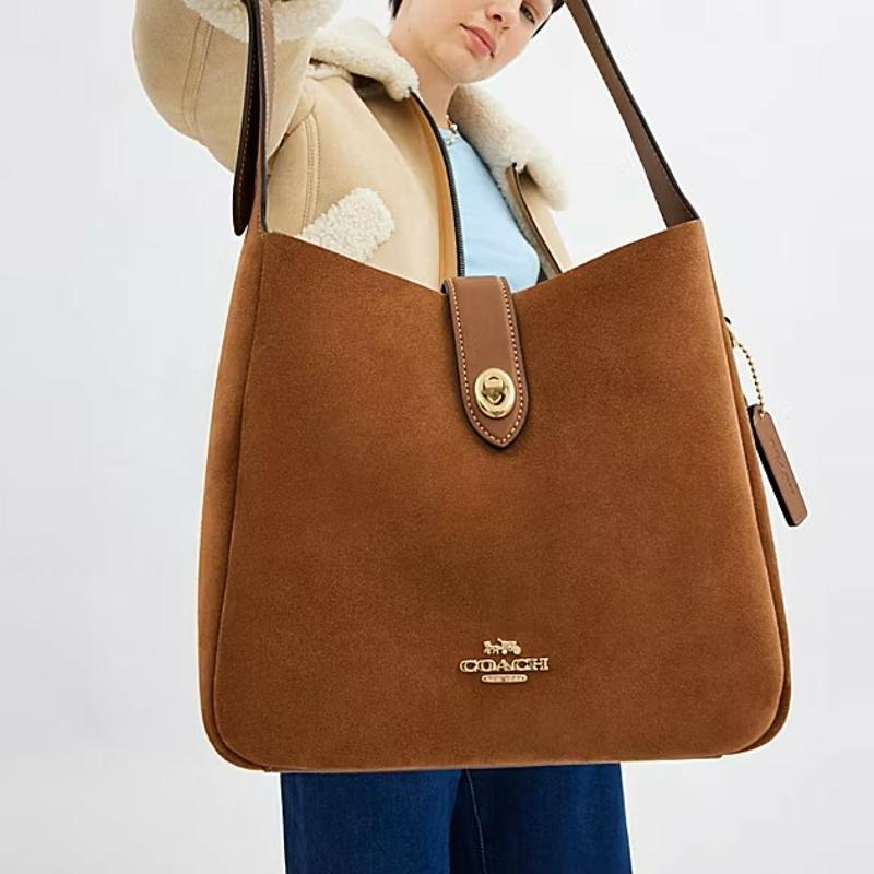 Coach Hadley 25 Metall-Logo Wildleder Achseltasche Schulter Crossbody Tasche Mittel Damen Braun