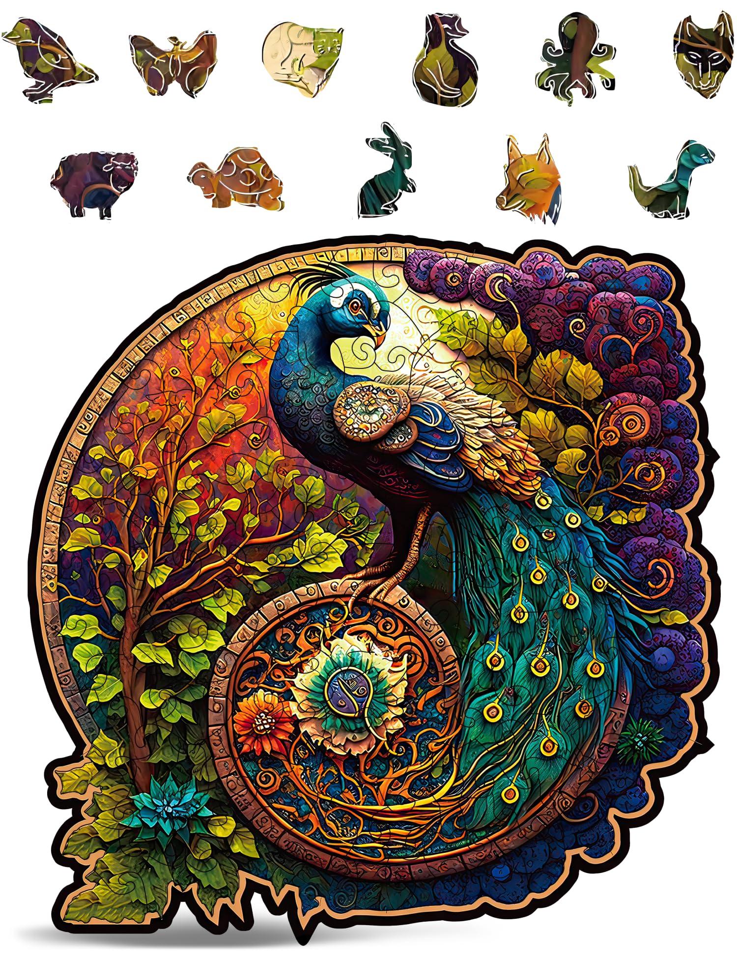 

CRAFTHUB Wooden Jigsaw Puzzle - Peacock Wooden Puzzle for Adults and Kids - Animal-Shaped Family Game, Gift for Women and Men, 127 Pieces, A3 Size,