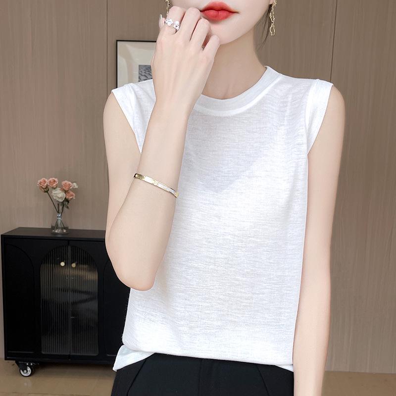 Minimalist Women's High Neck Fine Knit Thin Vest Pullover Camisole for Spring/Summer