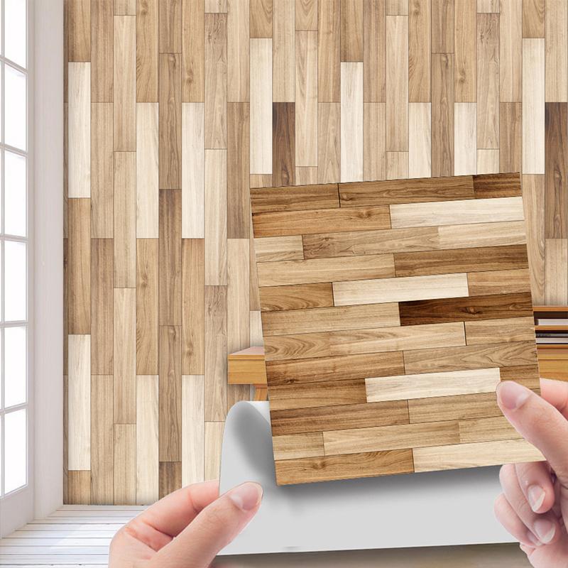 20Pcs Waterproof Wall Stickers Imitation Wood Grain Tile Floor Wall Sticker Self Adhesive Living Room Bathroom Home Decor
