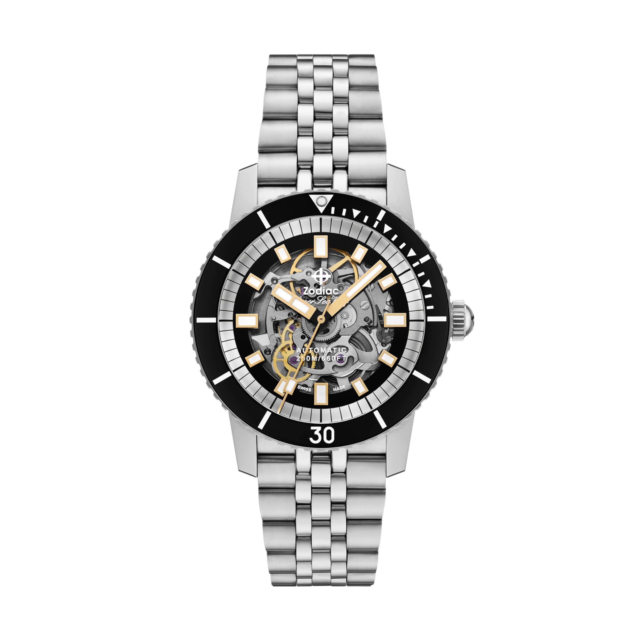 Ceas Automată ZODIAC Super Sea Wolf Compression Diver, Model din Oțel Inoxidabil ZO9319, Sportiv pentru Scufundări Bărbați gray