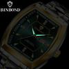BINBOND Tonneau Dial Quartz Watches For Men Luxury Diamond Elegant Stainless Steel Waterproof Luminous TOP Brand Men Wristwatch