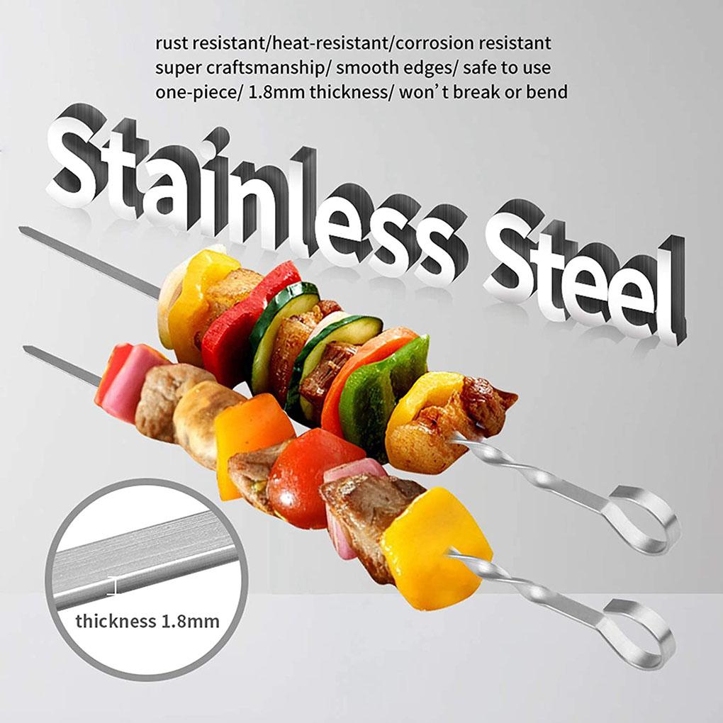 10pcs BBQ Skewers Stainless Barbecue Sticks Flat Cooking Skewers