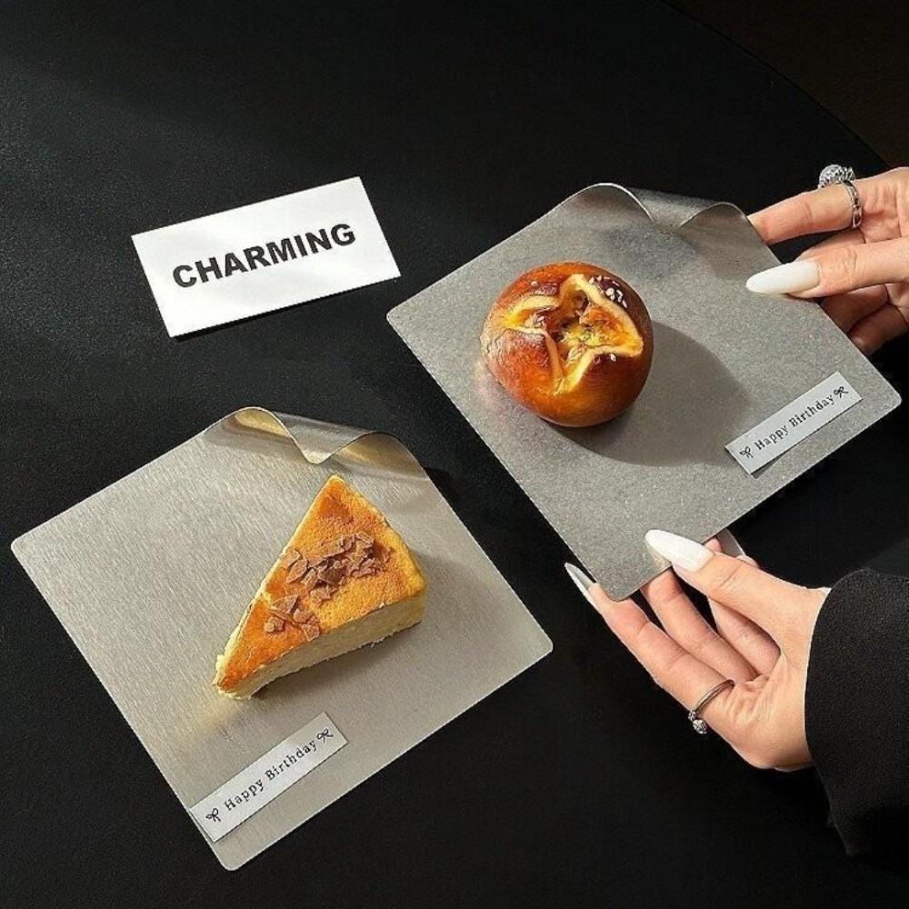 Stainless Steel Coffee Tray Roll Corner Food Display Plate Baking Dessert Tray Kitchen Tableware