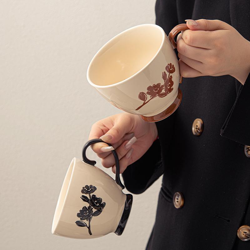 Large Capacity Ceramic Mug Household Retro Drinking Cup High Value Couple Breakfast Cup Oat Cup Milk Cup