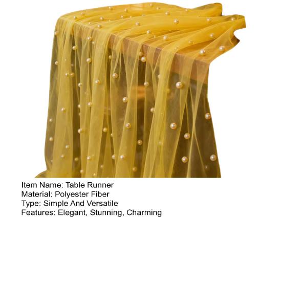 Faux Pearl Gauze Table Runner Boho Sheer Tulle Fabric Table Runner for Wedding Bridal Shower Birthday Party Dining Table Decor