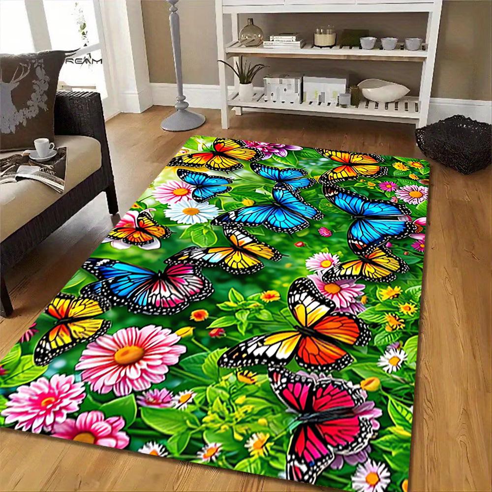 Butterfly Garden Wall Mural Decoration,Carpet,Living Room,Bedroom, Non-slip,Square rug