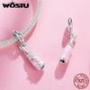 WOSTU 925 Silver Pink High Heel Charm Champagne Pendant Cherry Bead Fit Bracelet Necklace Sweet Girl Birthday DIY Jewelry Gift