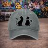 Pc Unisex Black Cat Line Art Vintage Washed Baseball Cap  Unisexs Trendy Hat  Versatile Duckbill Cap  Fun Print  A Unique Bir