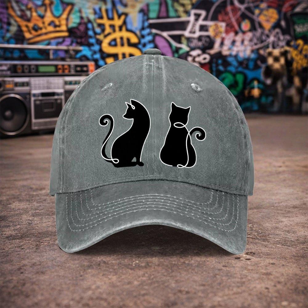 Pc Unisex Black Cat Line Art Vintage Washed Baseball Cap Unisexs Trendy Hat Versatile Duckbill Cap Fun Print A Unique Bir