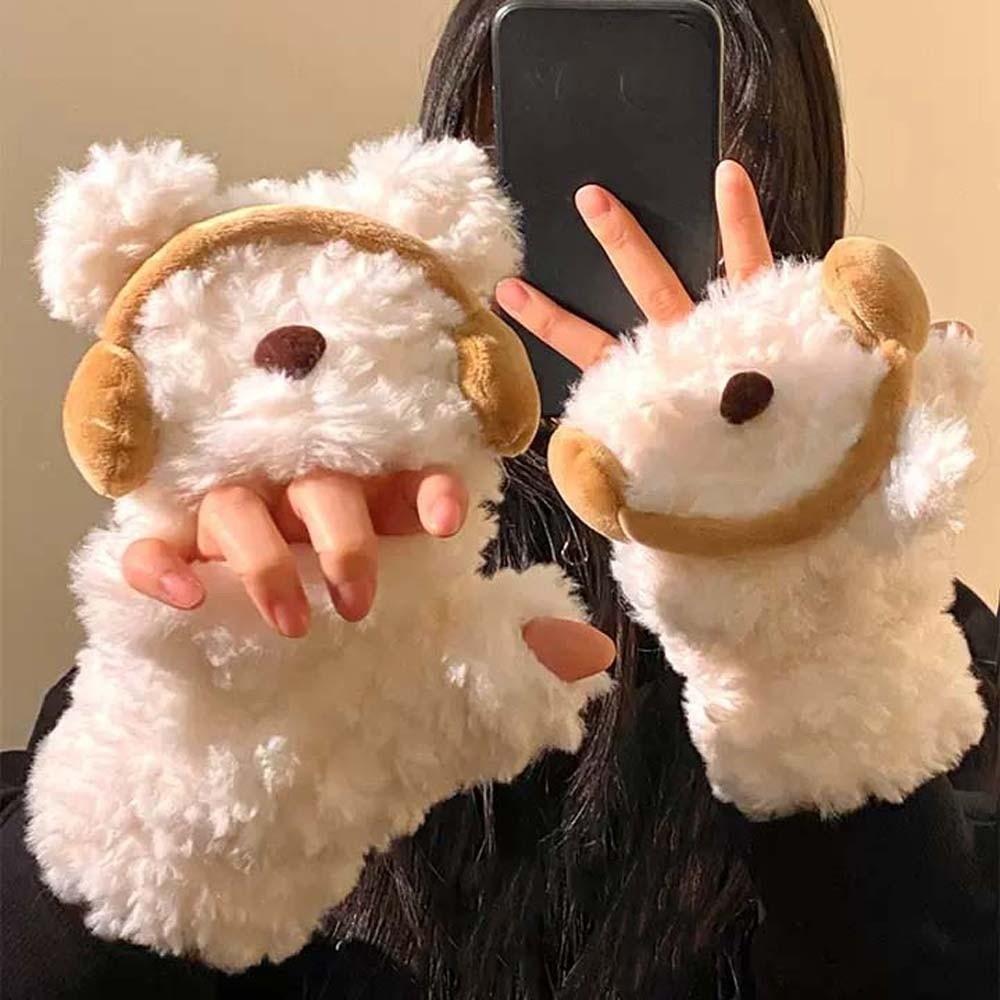 Windproof Winter Plush Gloves Flip-top Anti-cold Mittens Creative Cartoon Bear Gloves Outdoor