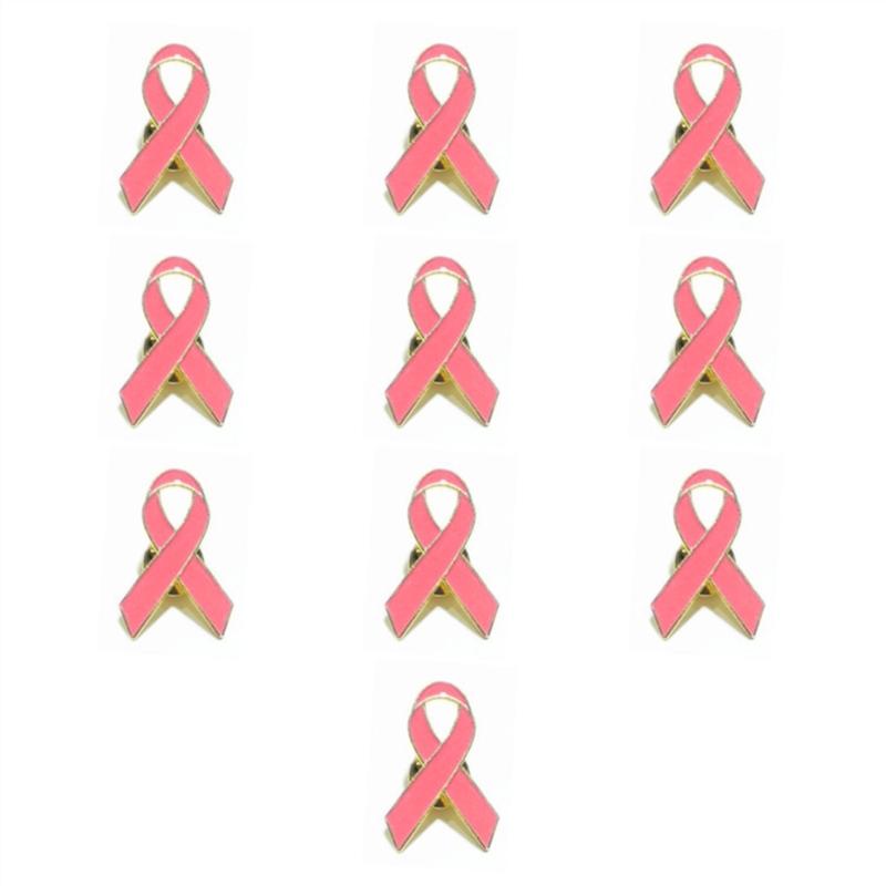 

10Pieces Pink Ribbon Brooch Pins Hope Ribbon Lapel Pin Official Breast Cancer Awareness Lapel Pin Jewelry for Women Girl 1