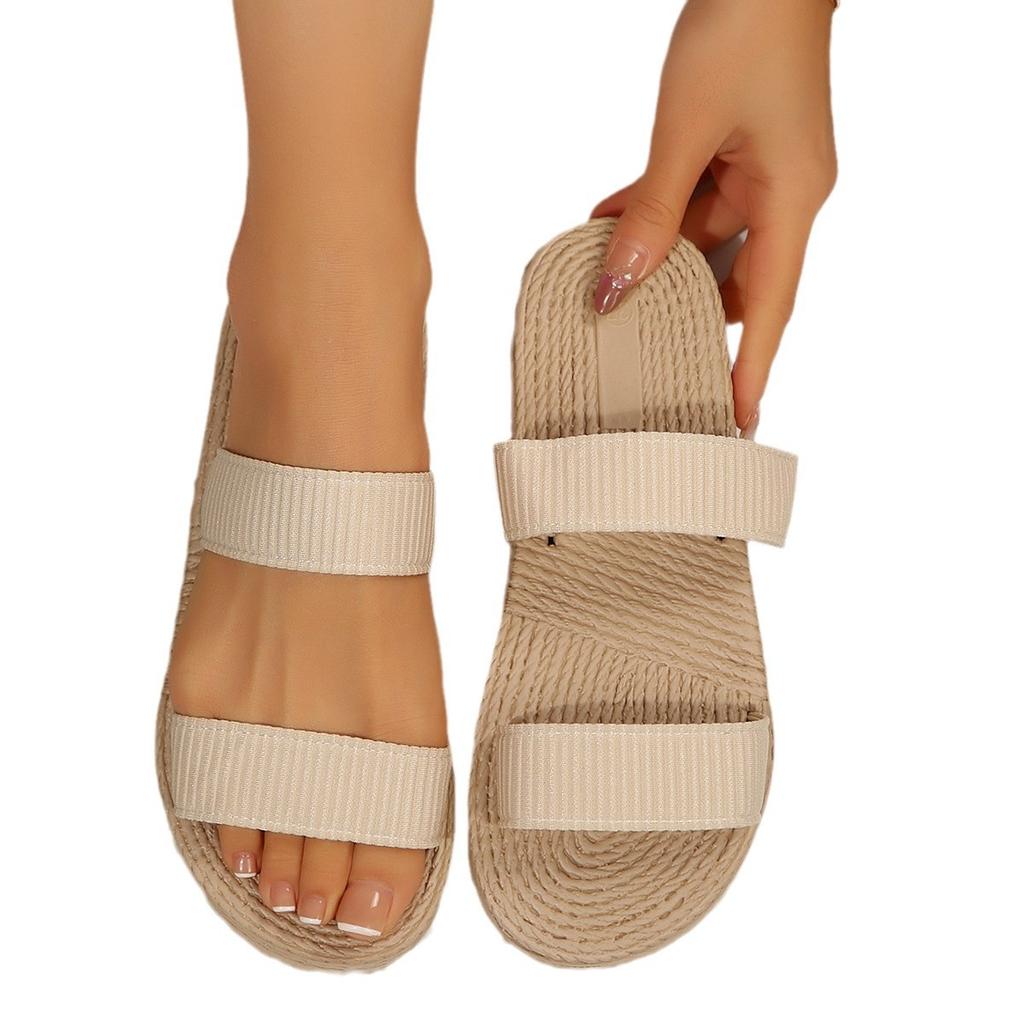 Foreign trade retro large size woven cool slippers women's French round head casual one-pedal Roman cool slippers spot