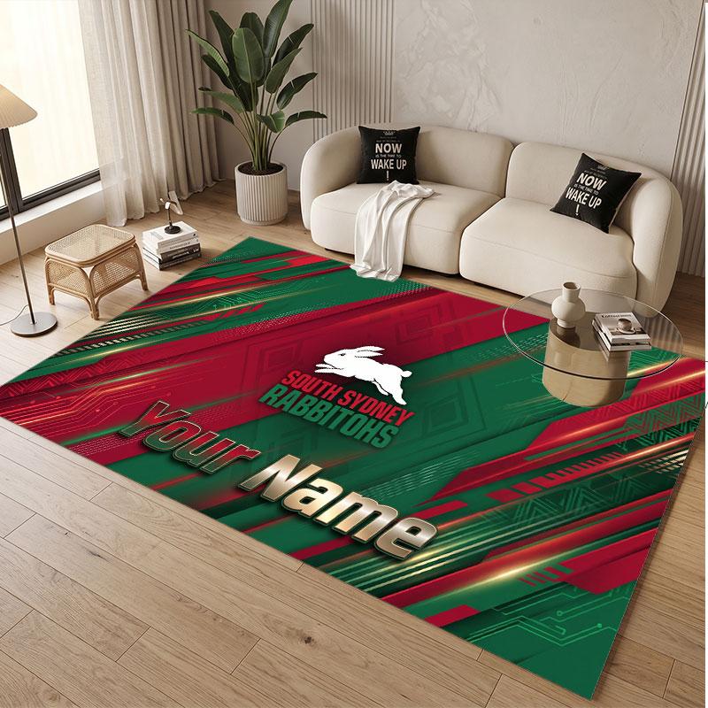 Custom Rug South Sydney Rabbitohs Pattern Print Name Text Soft Non‑Slip Floor Carpet for Home Indoor Decoration