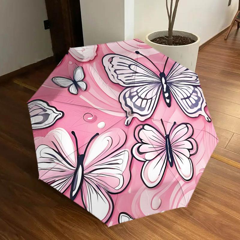 

1pc Butterfly Pink Pattern Automatic Open/Close Umbrella, Formal Events - Ideal Gift for Family or Friends, Outdoor Accessory yy251211125