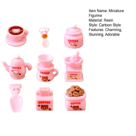 Dollhouse Miniature Coffee Bar Accessories Mini Resin Coffee Maker Machine Cup Jar Pot Figurine for Pretend Play Dollhouse Kitchen Ornaments