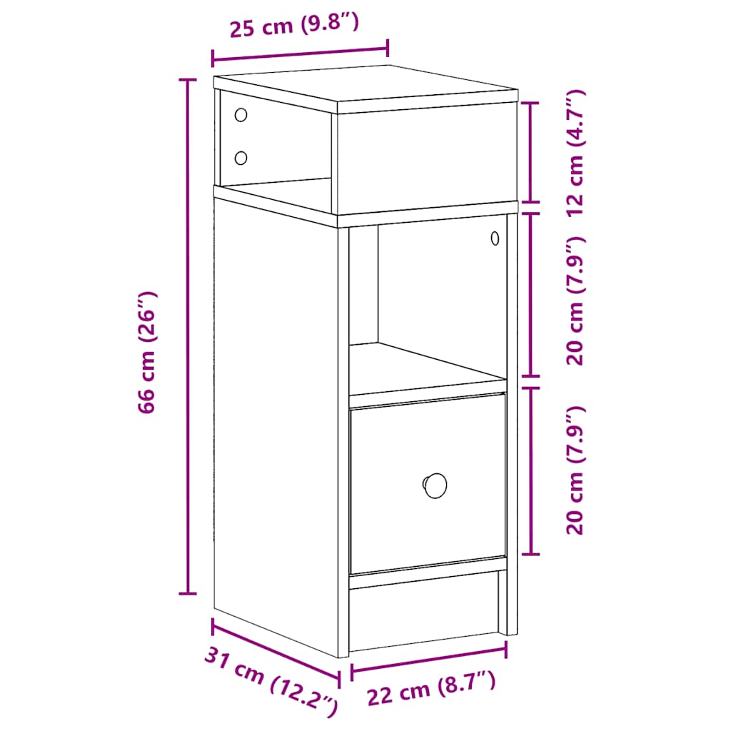 Nightstand with Drawer Smoked Oak 25 X 31 X 66 Cm