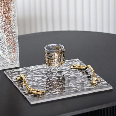 Leichter Luxus Kreative Wasserwellen Durchscheinende Tablett-Ornamente Club Villa Hotel Griff Aufbewahrungstablett Modellzimmer-Accessoires