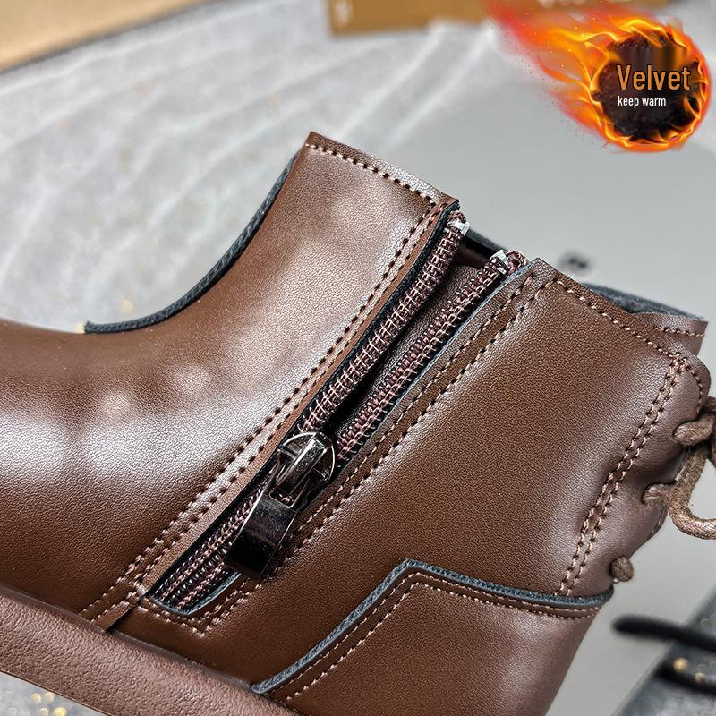 Girls' Black Martin Short Boots with Velvet - 2025 Autumn/Winter Edition Leather Princess Shoes