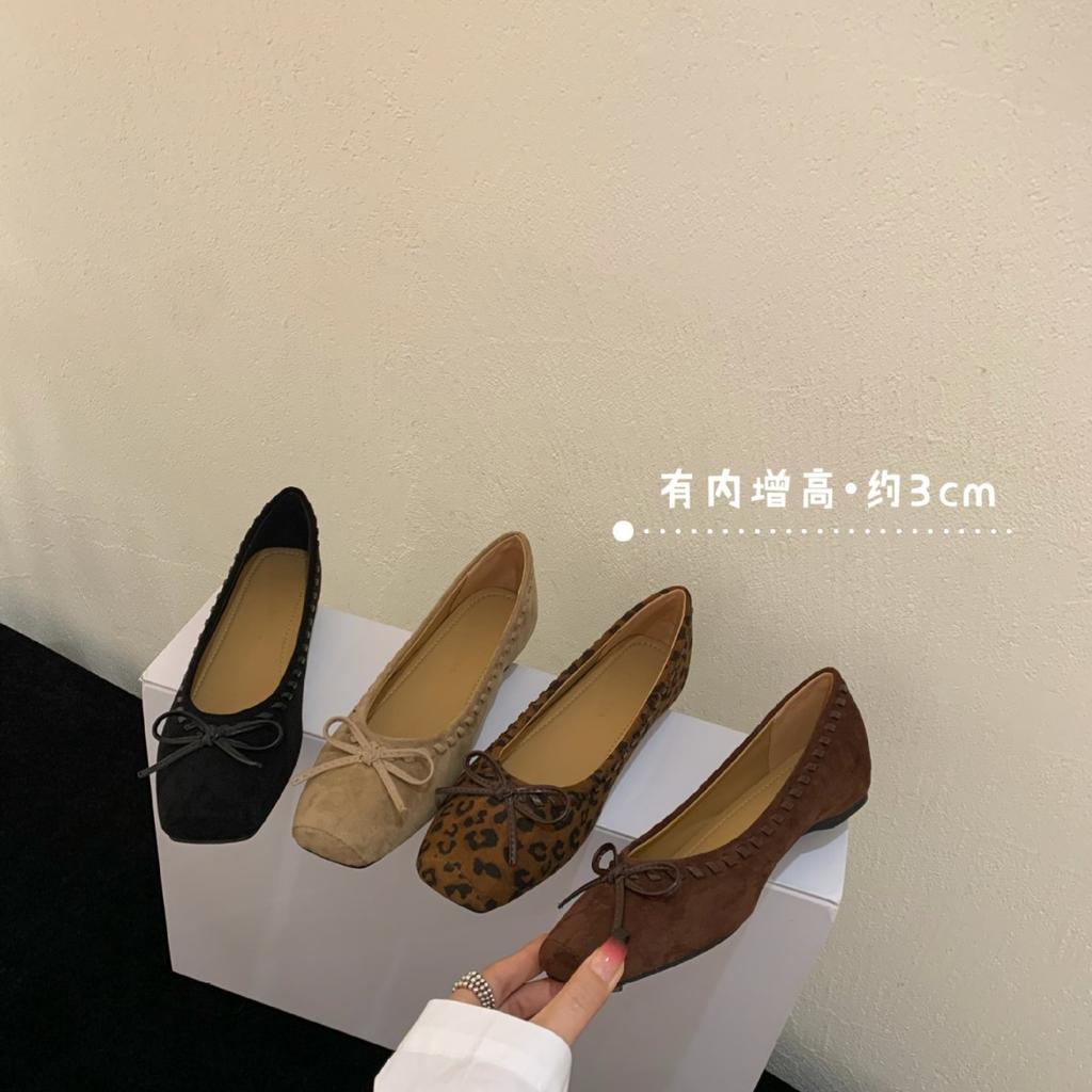 French evening breeze shallow mouth inner height increase single shoes 2025 new versatile bow gentle temperament grandma shoes ladyshoes