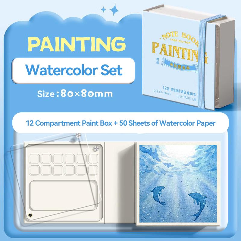Portable 12/24 Colors Watercolor Painting Notebook Pigment Palettle Set Artist Watercolor Paint Palette Sketchbook Art Supplies