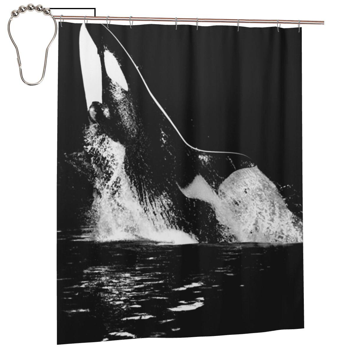 

Orca Aquatic Sea Ocean Killer Whale Shower Curtain Bathroom Polyester Waterproof Bath Curtains With Hooks W60H190(CM)-1 Pcs