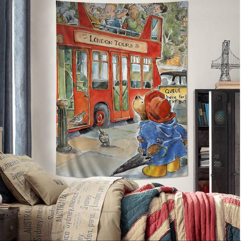 Amine Paddington Brown Cartoon Tapestry Wall Hanging Decoration Household Home Decor 74x94cm(29x37in)
