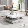 Couchtisch quadratische Drehbarer Moderner verstecktem Ablagefach, kreativer Sofatisch Kaffeetisch Mitteltisch Home Office, Weiß & Marmor
