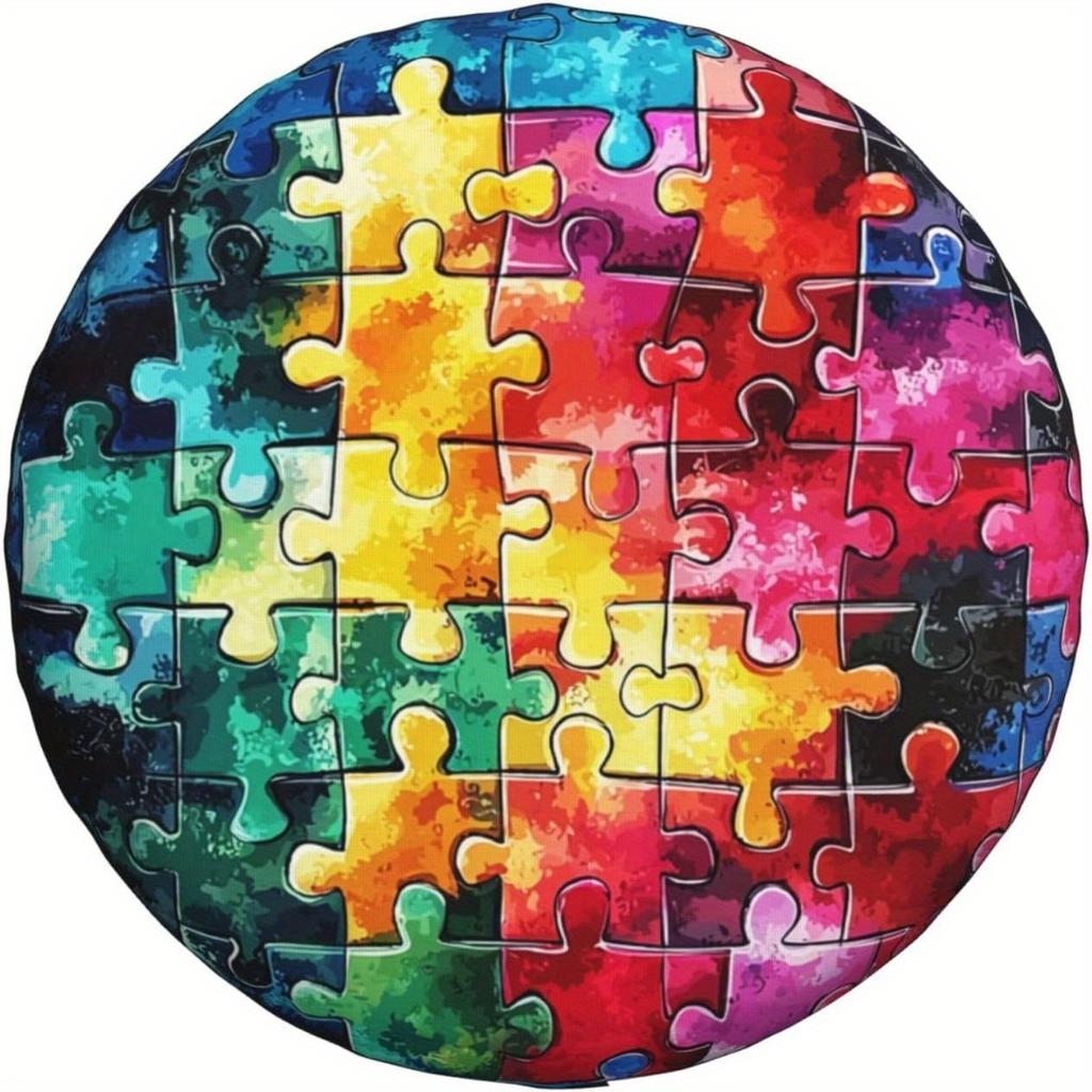 1pc Vibrant Puzzle Design Spare Tire Cover - Durable Polyester, Colorful Jigsaw Pattern, Fits RV, SUV, Truck Wheels, Wheel Prote