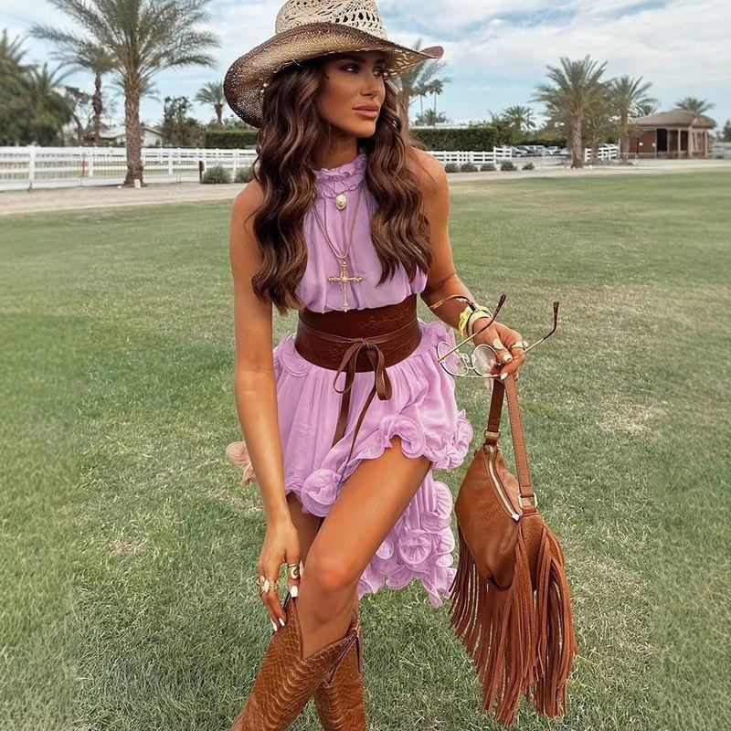 European and American Ruffle Sleeve Short Dress Set Casual Vacation Two-piece Set Casual Top and Skirt Set