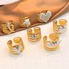 Stainless Steel Angel Wing Ring Unisex Color Block Heart Star Multi-layer Stackable Open Ring Punk Wide Non-fade Hand Jewelry