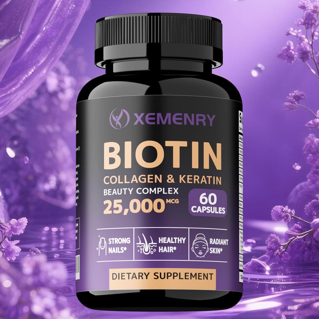 High-content biotin complex capsules, 25000mcg biotin, collagen, keratin, suitable for both men and women.