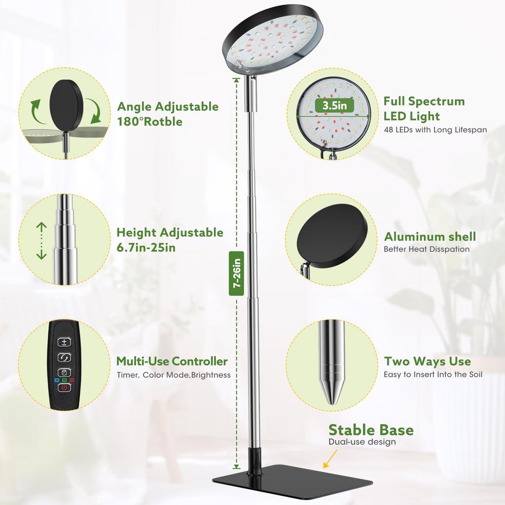 Grow Lights for Indoor Plants Full Spectrum, 48 LEDs Plant Light for Indoor Plants,3 Optional Spectrums, 3/9/12H,Grow Light