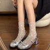 Japanese black jk short medium tube socks lace mesh stacking socks summer ultra-thin transparent socks