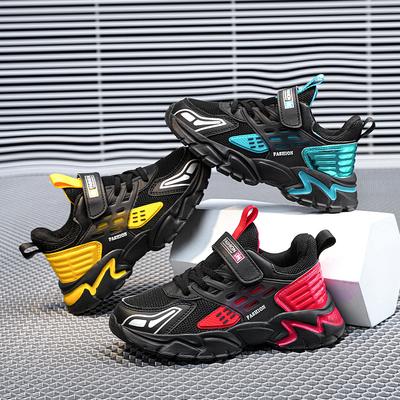 Children's Sports Shoes 2025 New Spring and Autumn Running Shoes Double Mesh Leather Surface Breathable Middle and Older Children's Fashion Velcro N