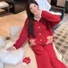 New Year's red pajamas women's half velvet Christmas bear sweet pajamas soft waxy thickened lazy wind women's loungewear