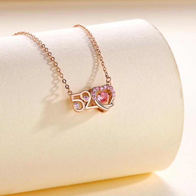 S925 Sterling Silver Heartbeat Necklace for Women with Pink Diamond - Bestselling Simple, Versatile Fashion