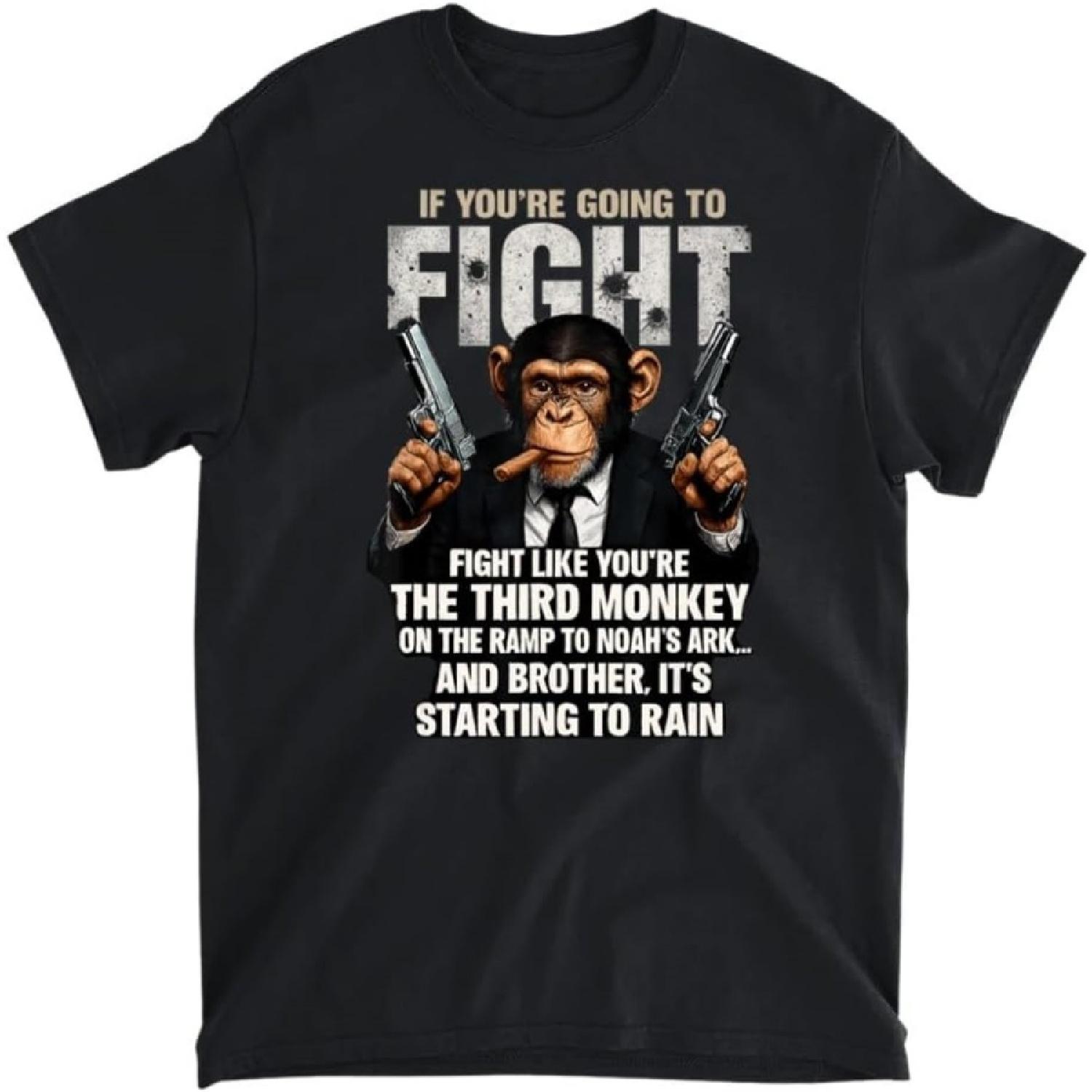 Fight Like The Third Monkey Noah Ark Rain Funny T-Shirt, Tank Top, Long Sleeve, Sweatshirt, Hoodie Men Women Kids Made in Canada Black XXXXXL разноцветный