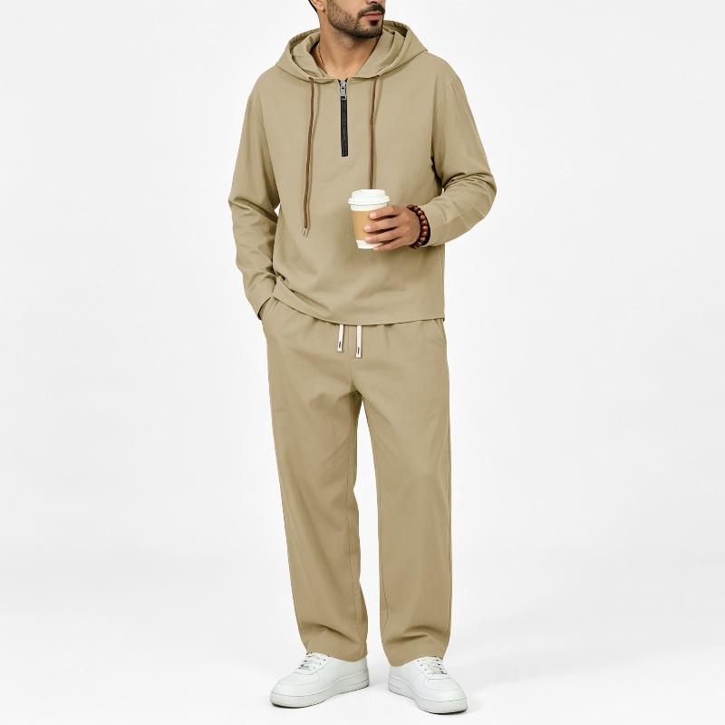 Men's Hooded Zip Linen Long Sleeve Pants Long Pants Matching Set Casual Everyday Outfit