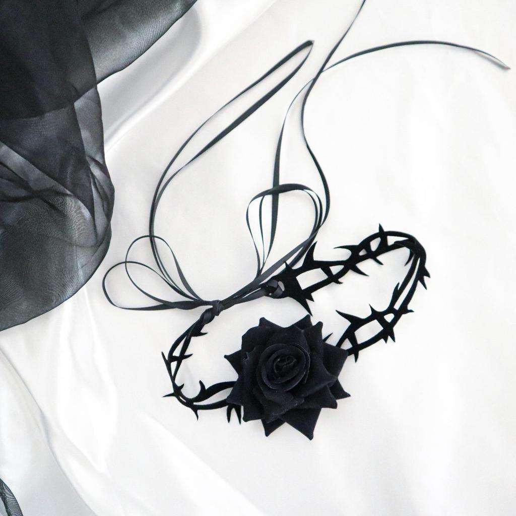 European & American Dark Night Red Rose Thorn Choker Necklace for Women - Halloween Cosplay