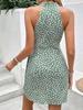 2025 Summer Floral Ruffle Halter Dress for Women - Sleeveless with Zipper