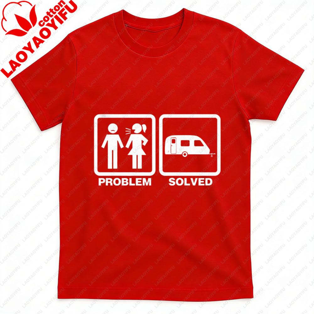 Men TShirt Summer Casual Short Sleeve Cotton Fashion Tee with Problem Solved RV Camping Graphic for Men Unisex Clothes